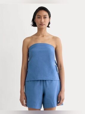 New Everlane THE SEERSUCKER TUBE TOP Blue Size 0